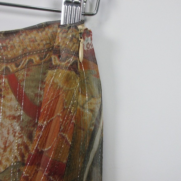 Cartise 8 Silk Metallic Maxi Skirt 8 Y2k Gold Brown Abstract Boho Whimsical 104 - Picture 6 of 8